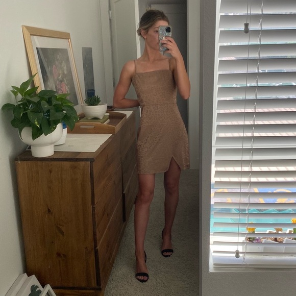 NWOT cheetah/leopard tan satin mini dress - Picture 2 of 10